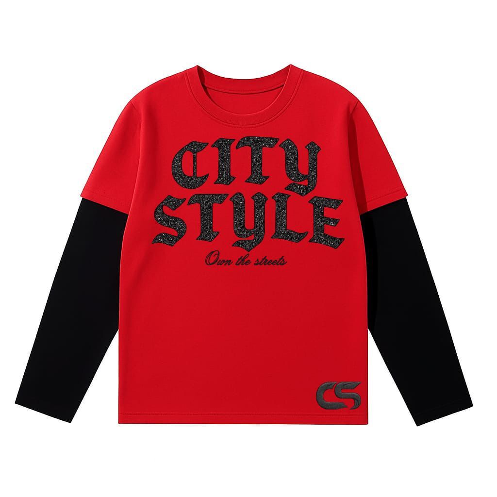 City Style Layered Graphic Tee – Red
